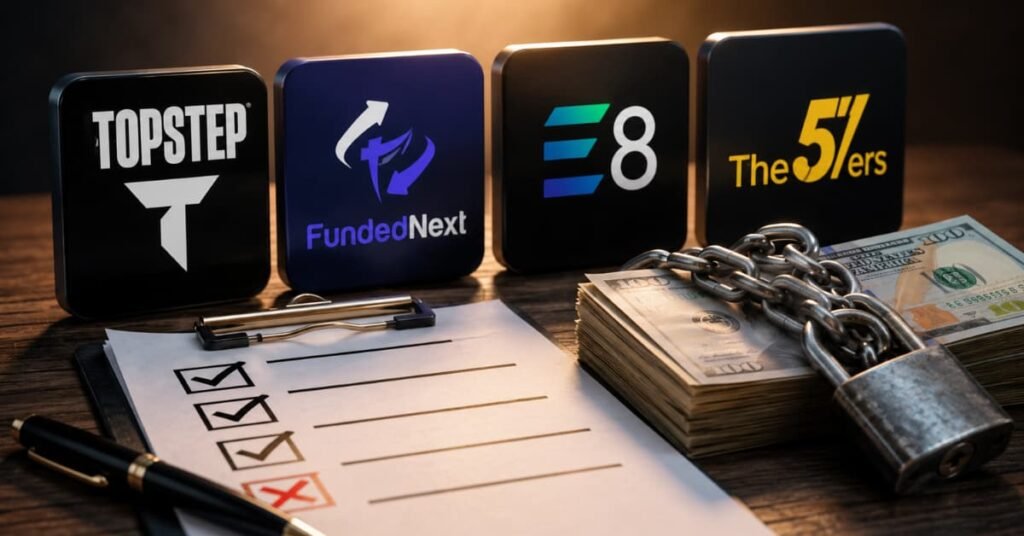 Topstep FundedNext E8 y The5ers las reglas que más frenan un payout