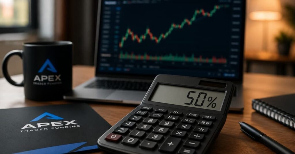 Calculadora de consistencia del 50% para payouts en Apex.