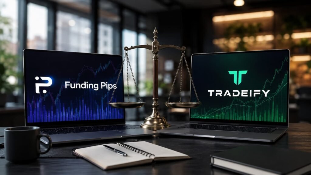 Comparativa de julio entre Funding Pips y Tradeify para traders fondeados