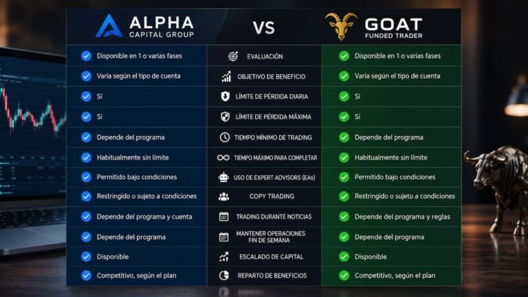 Comparativa de reglas entre Alpha Capital Group y Goat Funded Trader