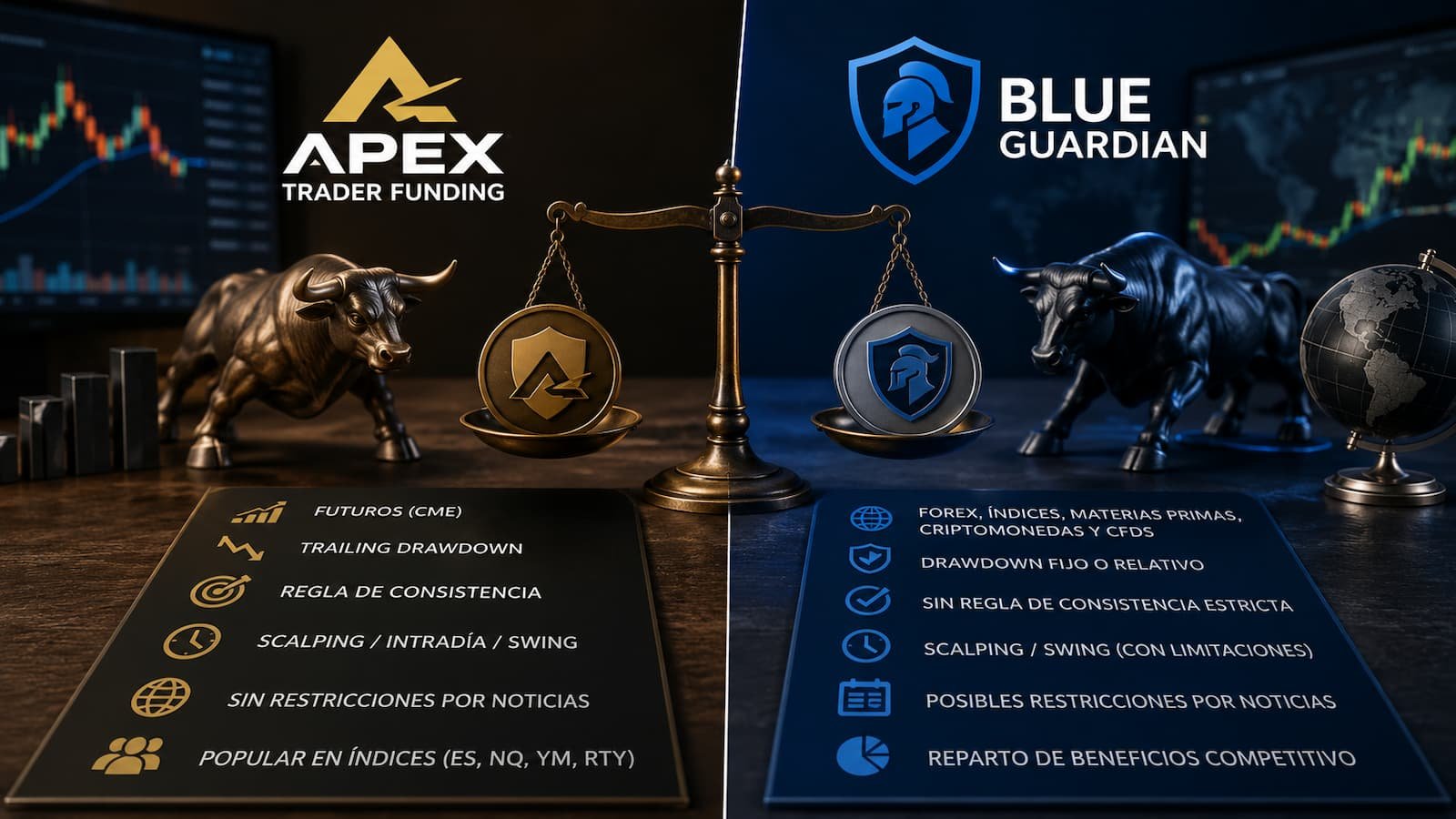 Comparativa de reglas entre Apex Trader Funding y Blue Guardian