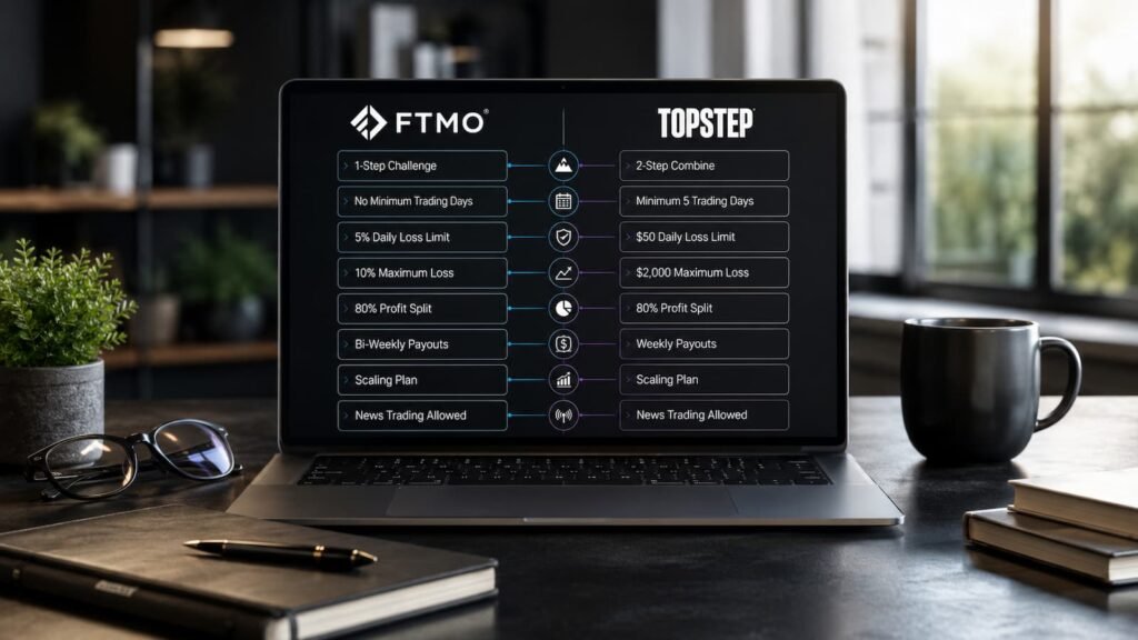 Comparativa de reglas entre FTMO y Topstep en julio de 2026