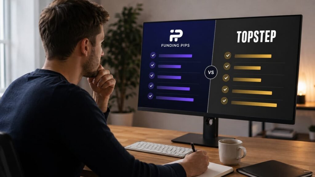 Comparativa mensual entre Funding Pips y Topstep para traders de fondeo
