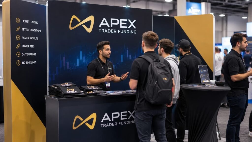 Stand de Apex Trader Funding en un evento de prop firms