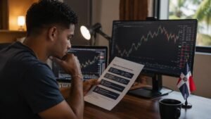 Trader dominicano revisando reglas de una cuenta de fondeo