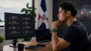 Trader dominicano revisando reglas de una cuenta de fondeo antes de pagar