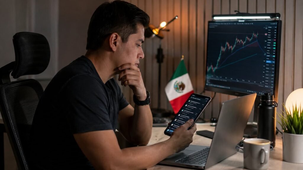Trader mexicano revisando reglas de una cuenta de fondeo antes de pagar un challenge