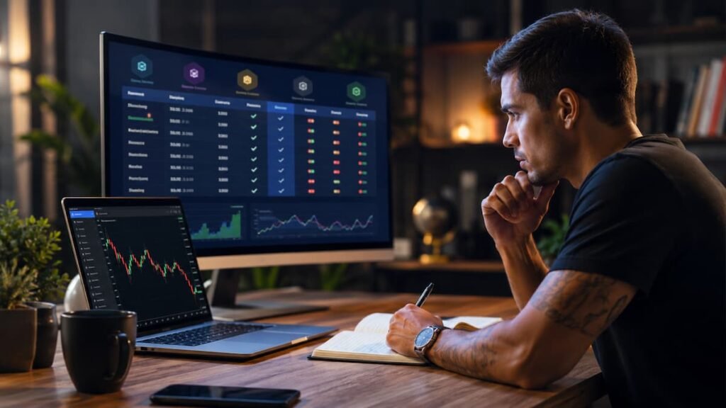 Trader paraguayo comparando cuentas de fondeo y reglas de payout