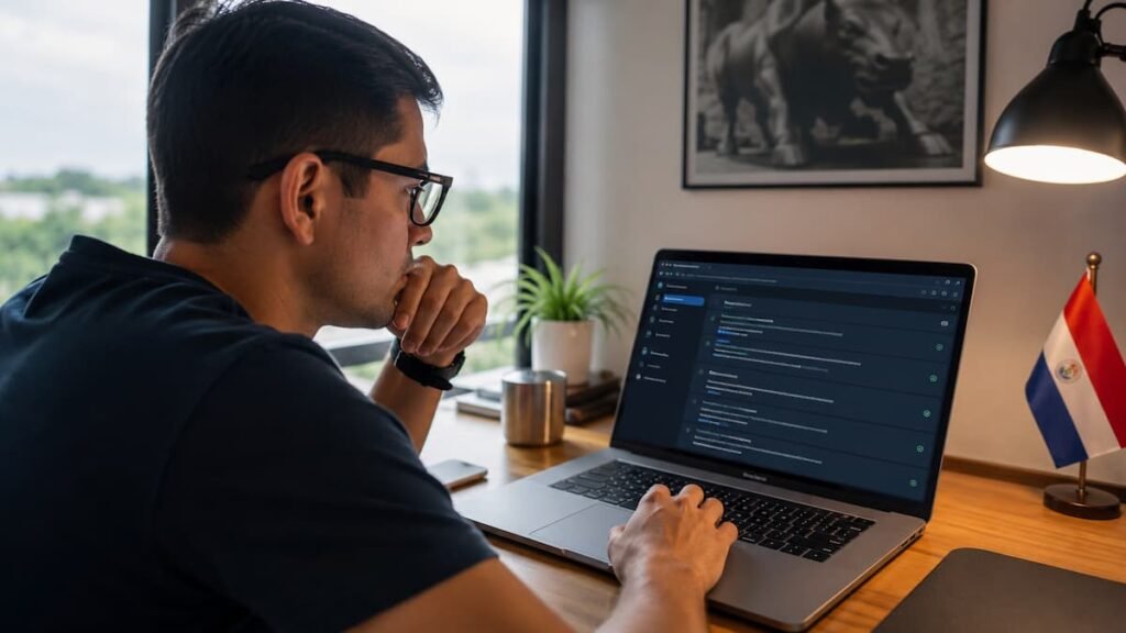 Trader paraguayo revisando reglas de una cuenta de fondeo online