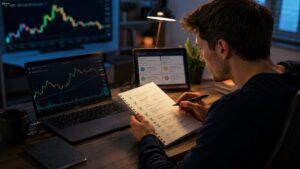 Trader revisa reglas y descuentos antes de comprar una prueba de futuros