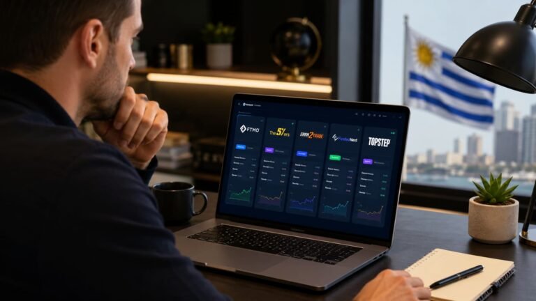 Trader revisando cuentas de fondeo disponibles en Uruguay en julio de 2026