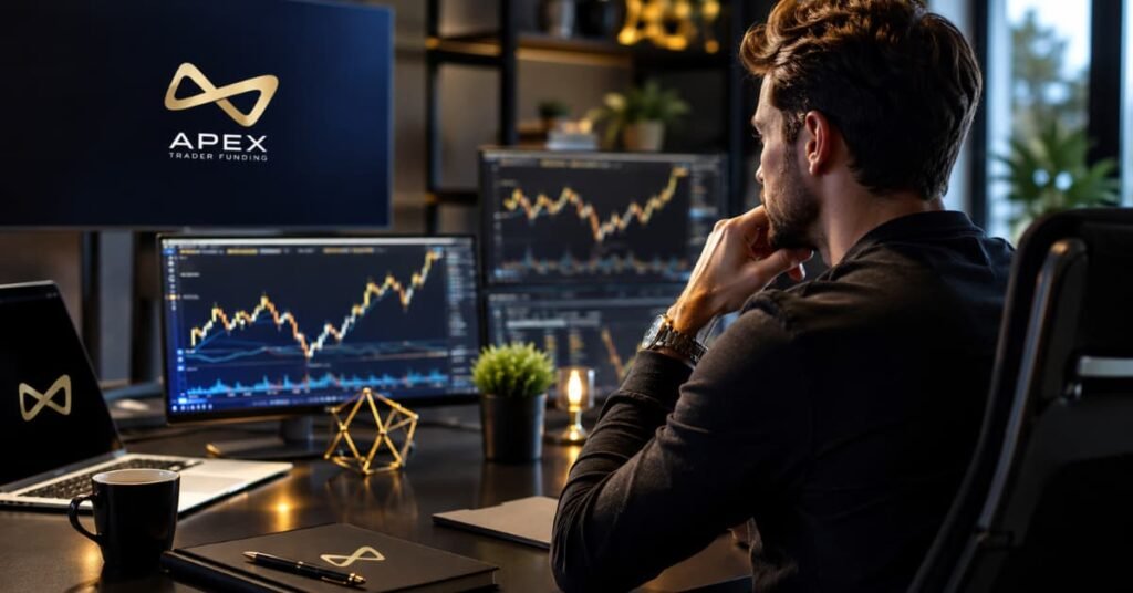 Trader revisando el estado de una cuenta Apex antes de pedir payout
