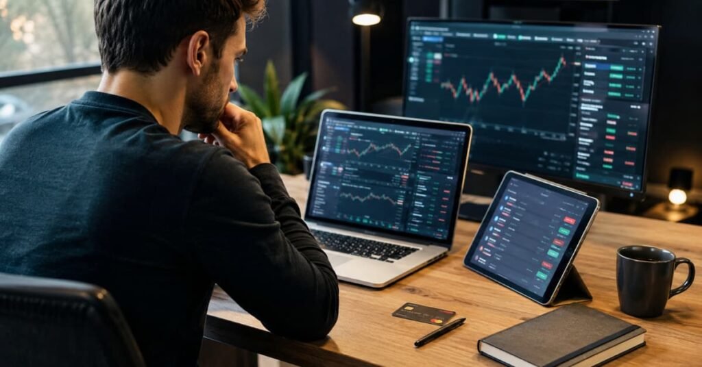 Trader revisando métodos de payout rápido en varias prop firms.