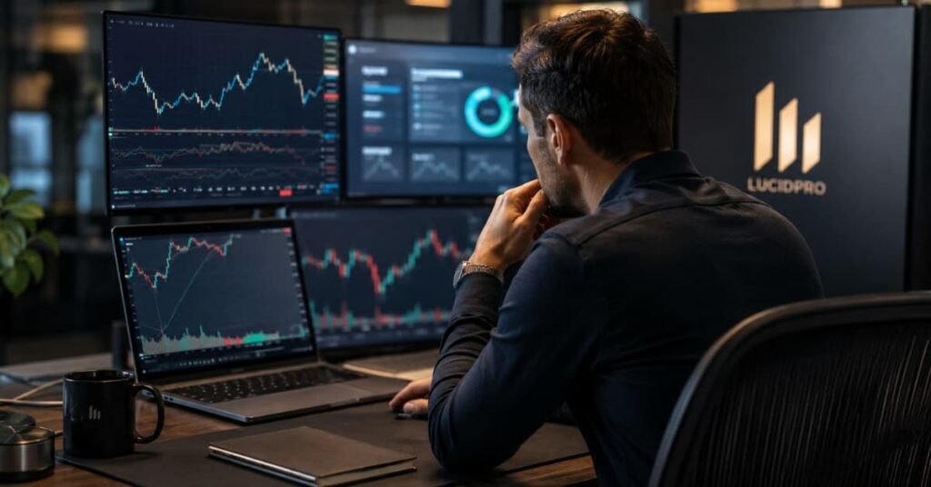 Trader revisando payout consistencia y buffer en una cuenta LucidPro.
