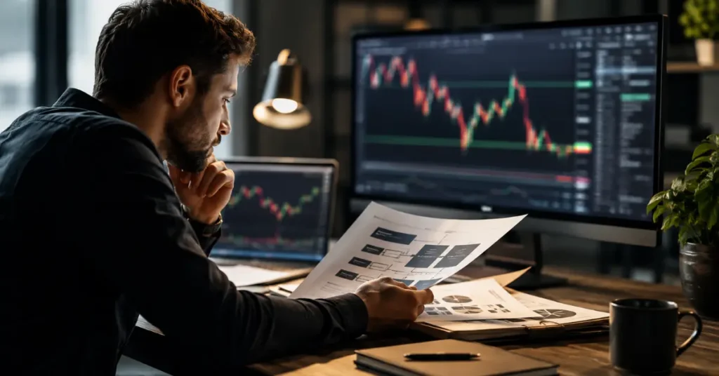 Trader revisando payouts y reglas de una cuenta fondeada