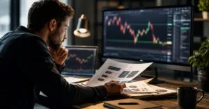 Trader revisando payouts y reglas de una cuenta fondeada