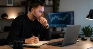 Trader revisando reglas de EAs antes de operar una cuenta funded