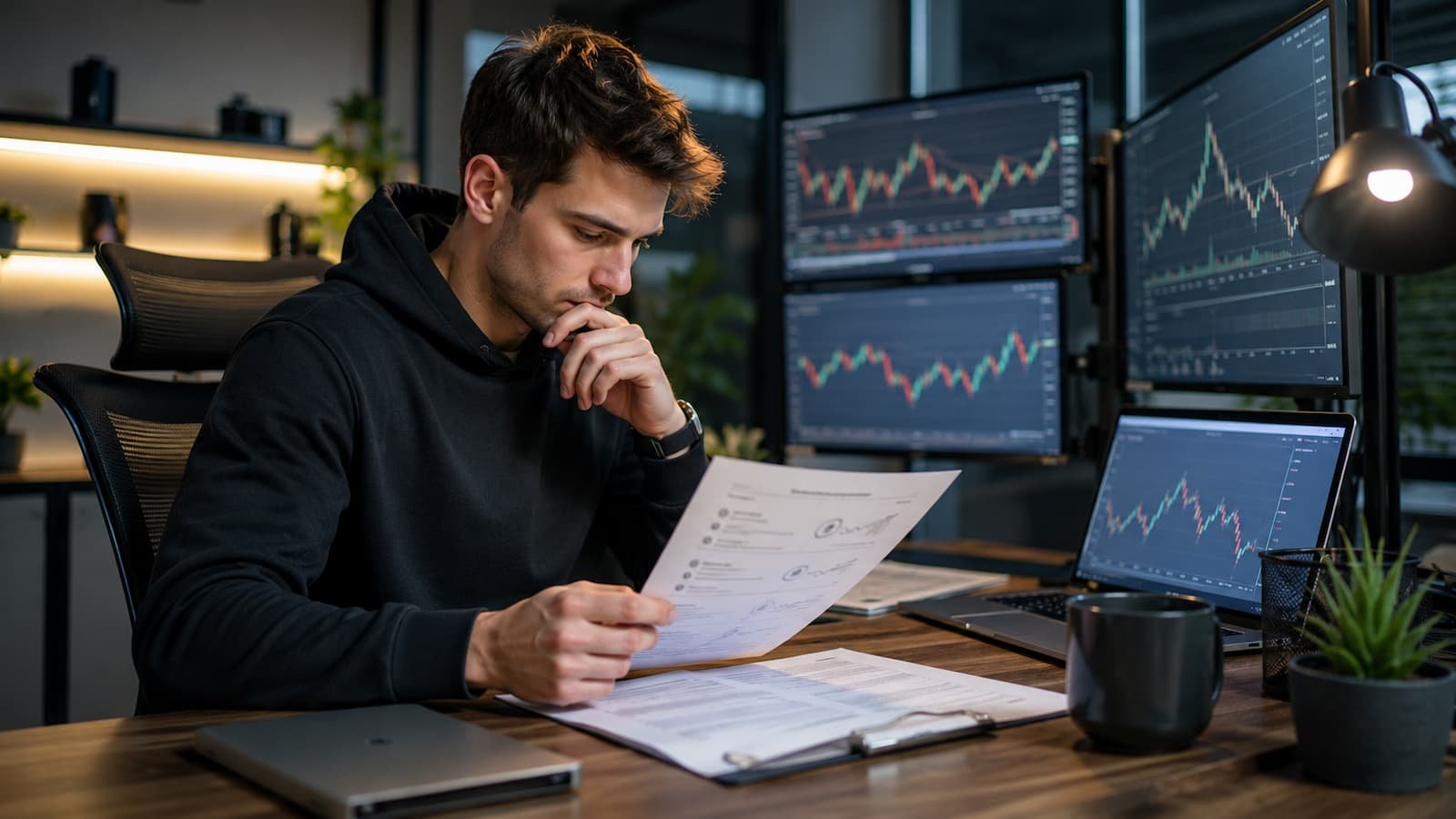 Trader revisando reglas de cuentas de fondeo antes de pagar un challenge