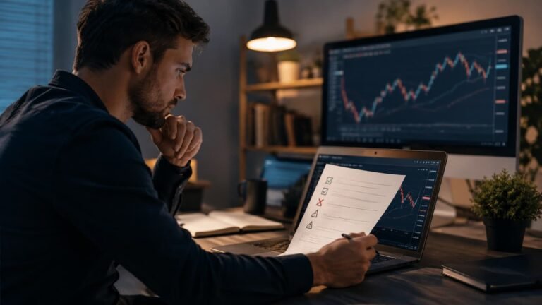 Trader revisando reglas de cuentas de fondeo sin consistencia en julio de 2026