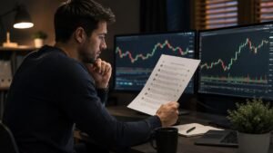 Trader revisando reglas de fondeo antes de operar una cuenta