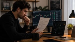 Trader revisando reglas de fondeo antes de pagar un challenge
