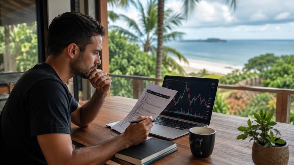 Trader revisando reglas de fondeo antes de pagar un challenge en Costa Rica