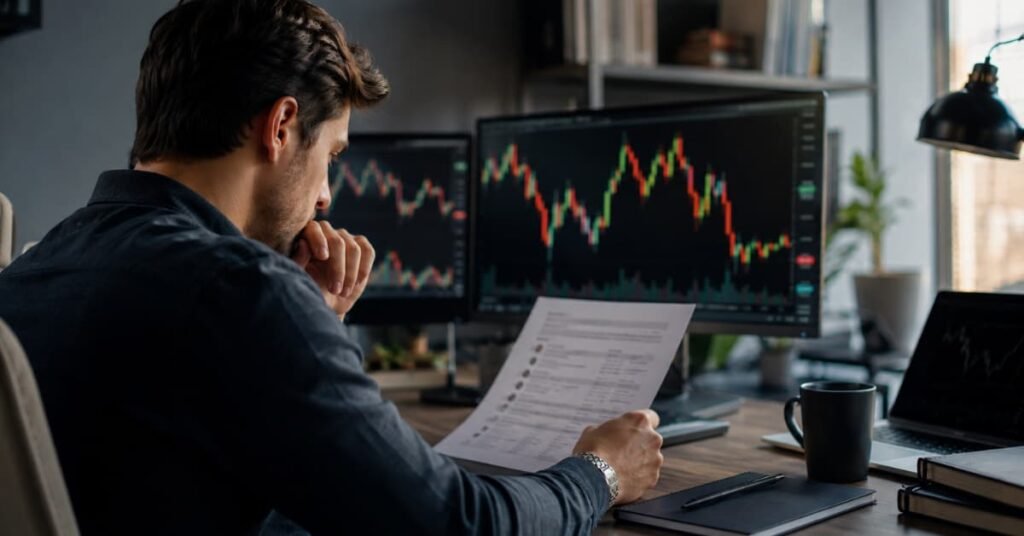 Trader revisando reglas de payout antes de pasar a live