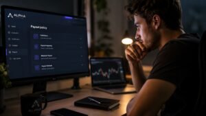 Trader revisando reglas de payout en Alpha Capital
