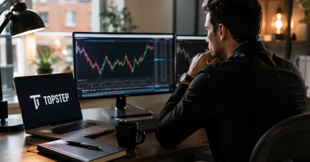 Trader revisando reglas de payout en Topstep XFA