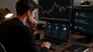 Trader revisando reglas pagos y margen en una cuenta fondeada