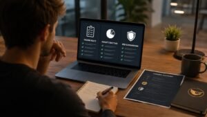 Trader revisando reglas payouts y drawdown antes de operar una cuenta fondeada