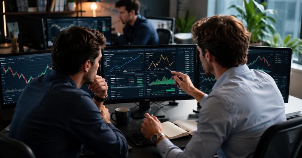 Traders comparando payouts y reglas antes de elegir una prop firm.