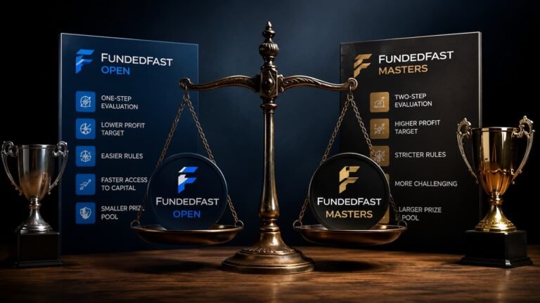 Comparativa entre FundedFast Open y Masters con premios y reglas clave