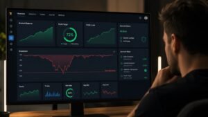 Dashboard de trading con métricas de drawdown en una cuenta fondeada