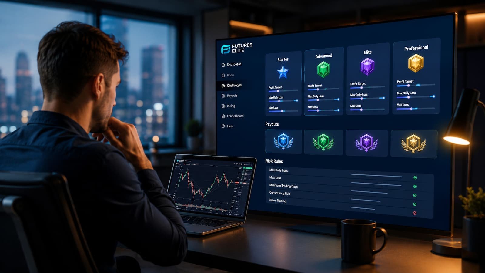 Opciones de challenge en FuturesElite con reglas pagos y riesgo a revisar