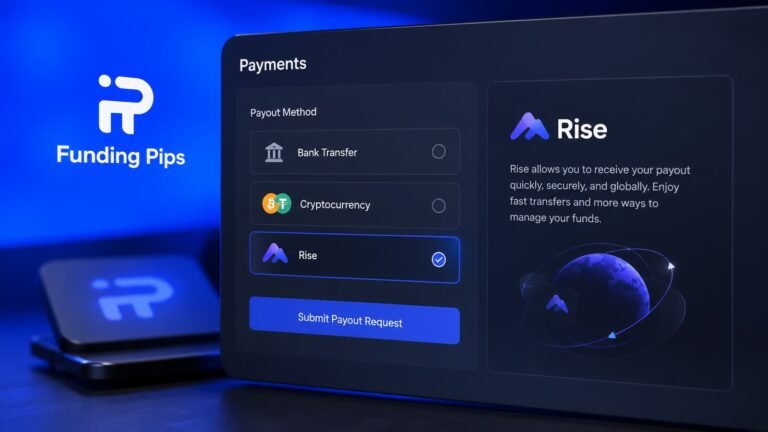 Panel de pagos de Funding Pips con Rise como método de recompensa