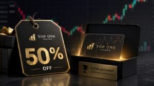 Promoción de Top One Trader con descuento y cuenta extra condicionada al payout