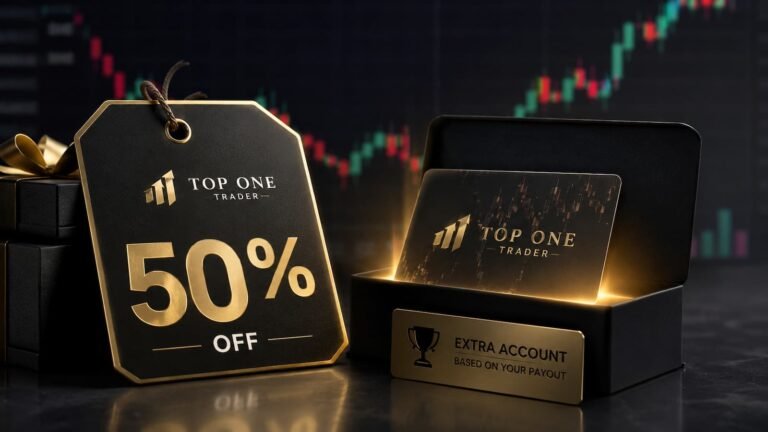 Promoción de Top One Trader con descuento y cuenta extra condicionada al payout