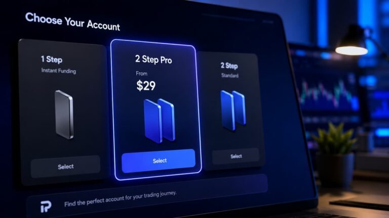 Selector de cuentas de Funding Pips con la opción 2 Step Pro desde 29 $.