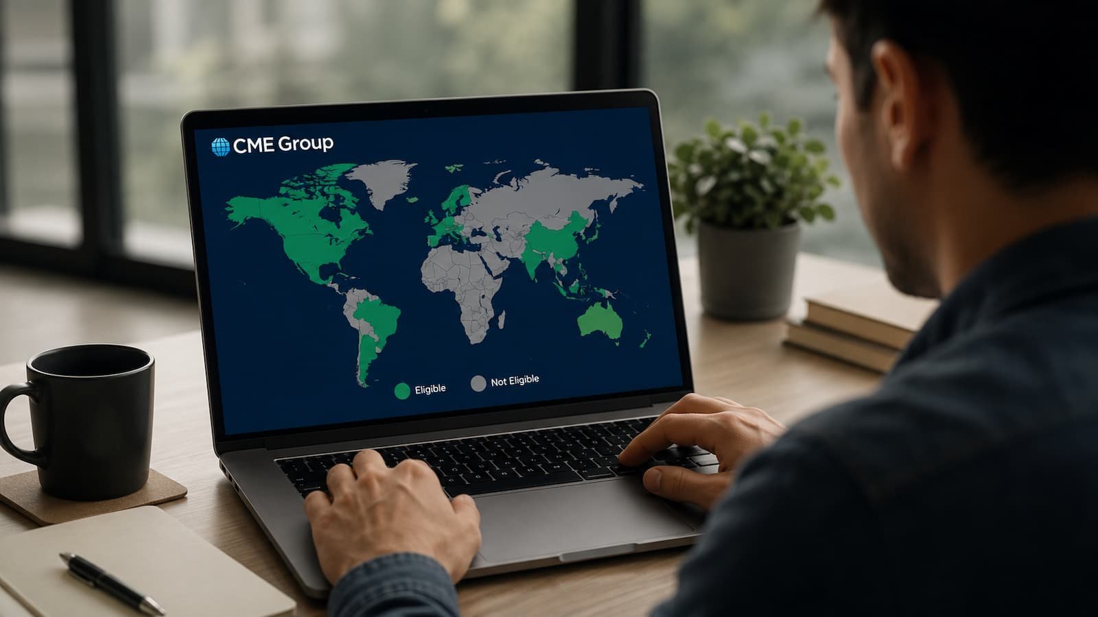 Simulador de trading de CME Group con foco en elegibilidad por país