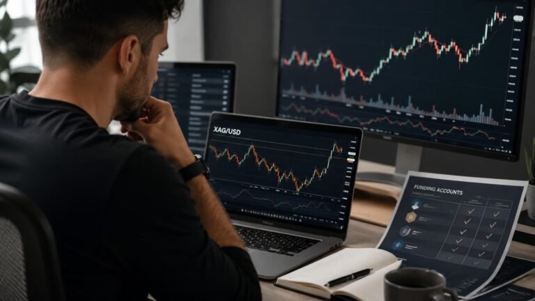 Trader revisando XAG USD antes de elegir una cuenta de fondeo.
