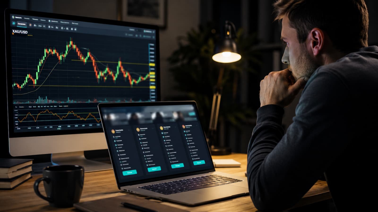 Trader revisando XAU USD antes de elegir una cuenta de fondeo