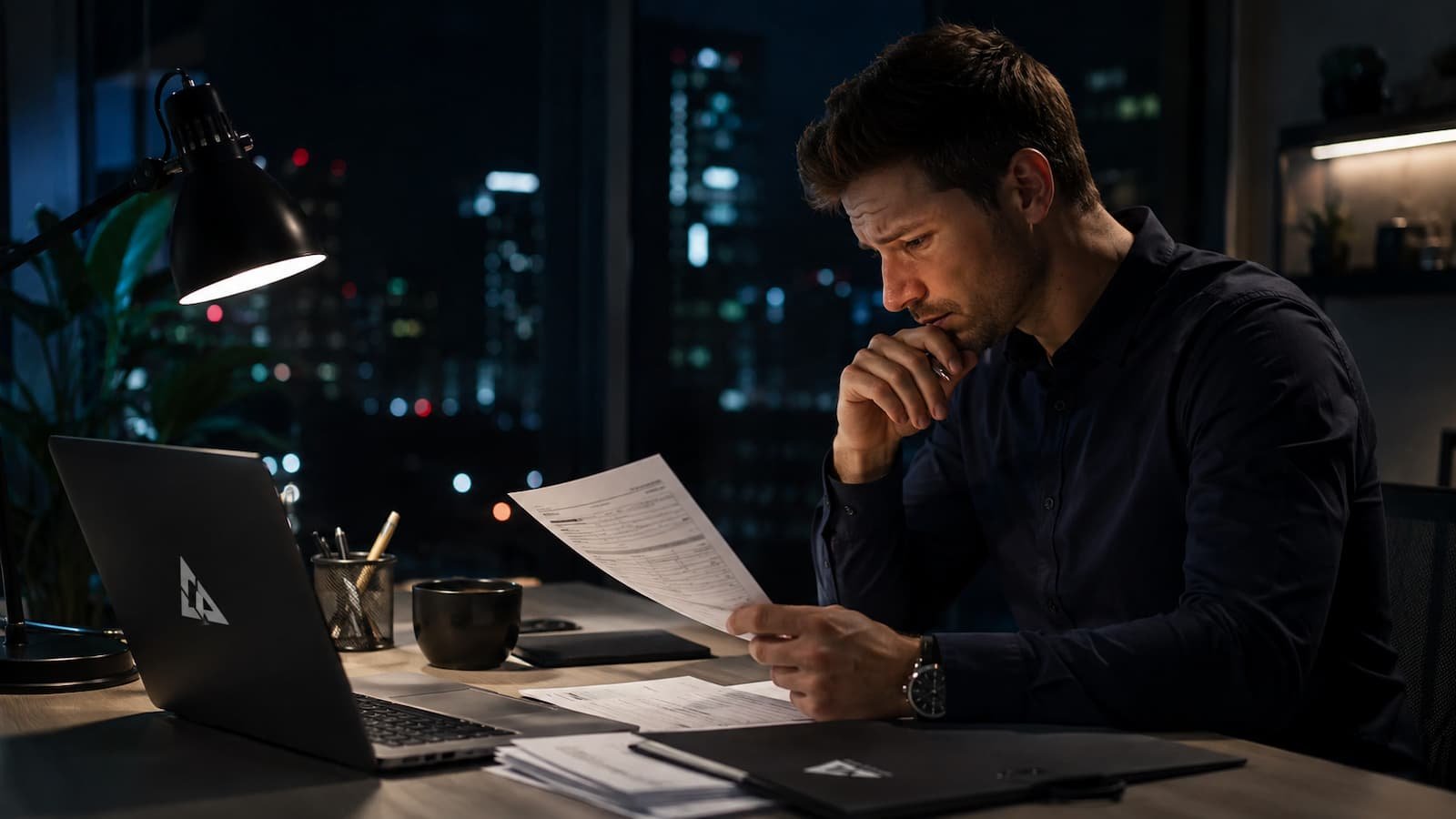 Trader revisando documentos antes de reclamar un payout en Alpha Futures