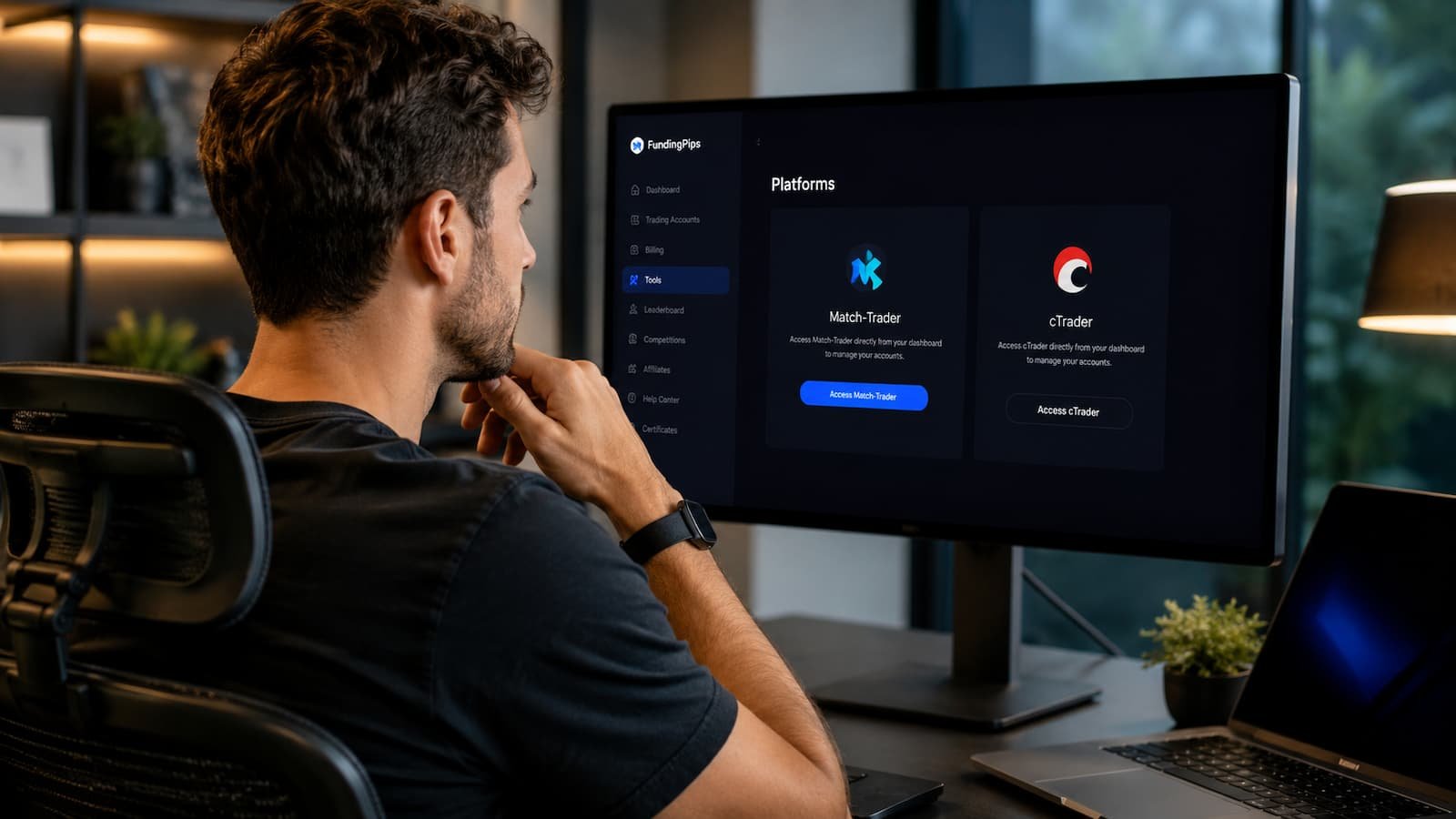 Trader revisando el acceso a Match Trader desde el panel de FundingPips