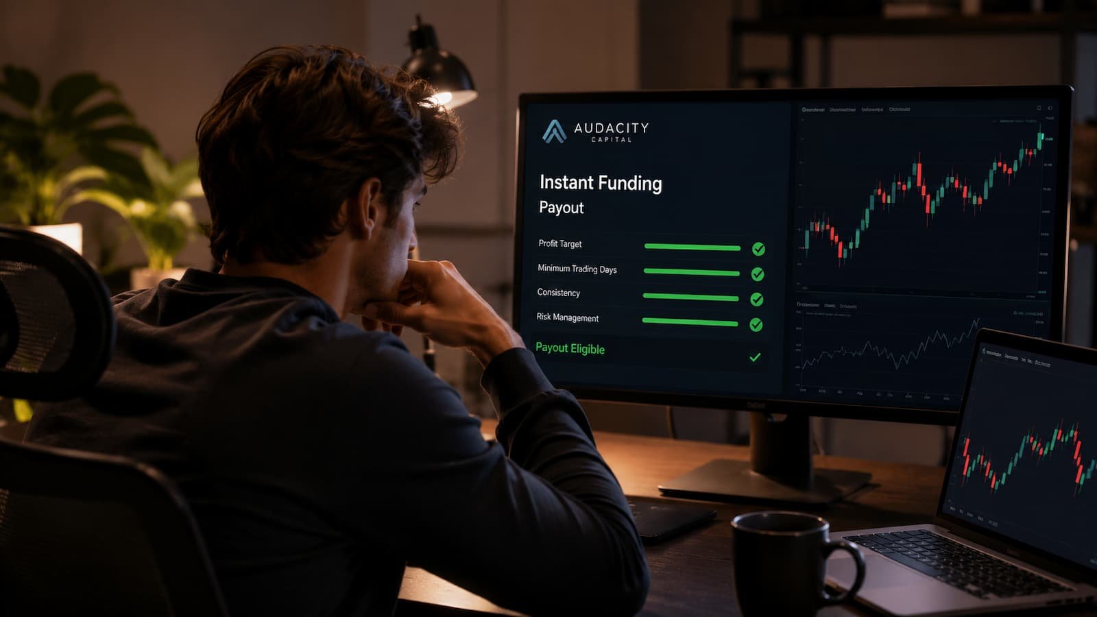 Trader revisando el payout de Audacity Capital FTP Instant Funding
