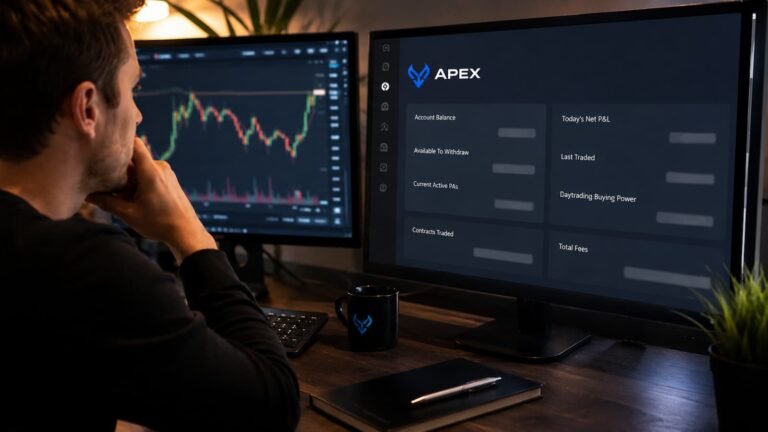 Trader revisando el saldo mínimo antes de pedir un payout en Apex