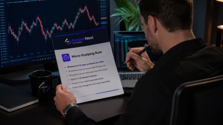 Trader revisando la regla de micro scalping de FundedNext Futures