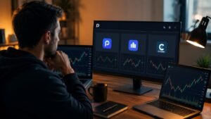Trader revisando las plataformas disponibles en FundingPips antes de operar.