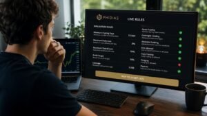 Trader revisando las reglas LIVE de Phidias antes de pagar una cuenta