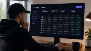 Trader revisando payouts de FundedNext Futures en un tracker